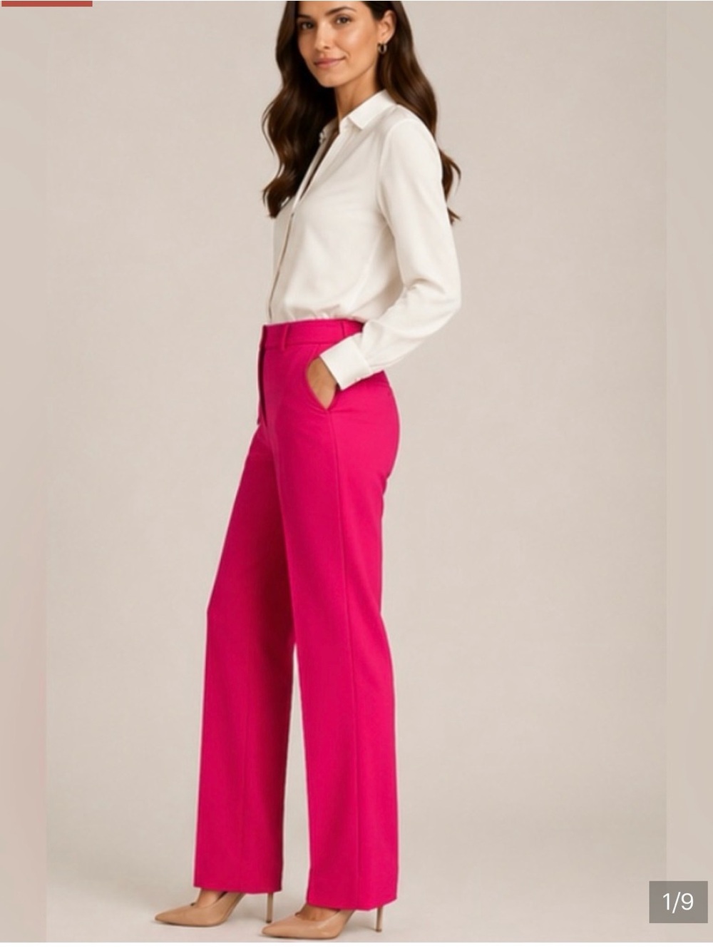 Joie fuchsia High Rise Straight Leg Trouser Pants Full Length Bold High Waisted